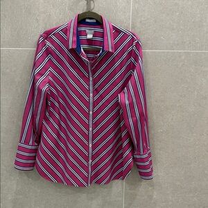 Chico's Vibrant Pink and Blue Striped Shirt